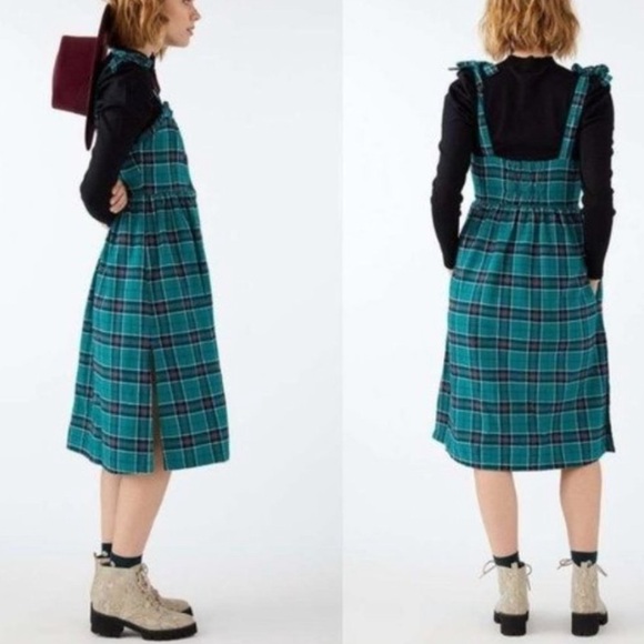 Lazy Oaf Plaid Flannel Midi Dress Size 12 Tie Straps Button Front Green Black - Picture 9 of 11
